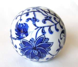 Blue and White CERAMIC BALL - Dark Flowers on Vine