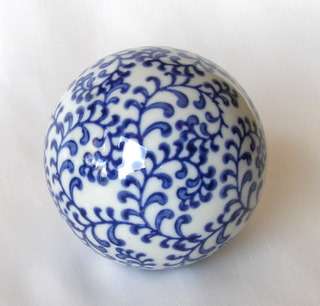 Blue and White CERAMIC BALL - Scrolling Vine