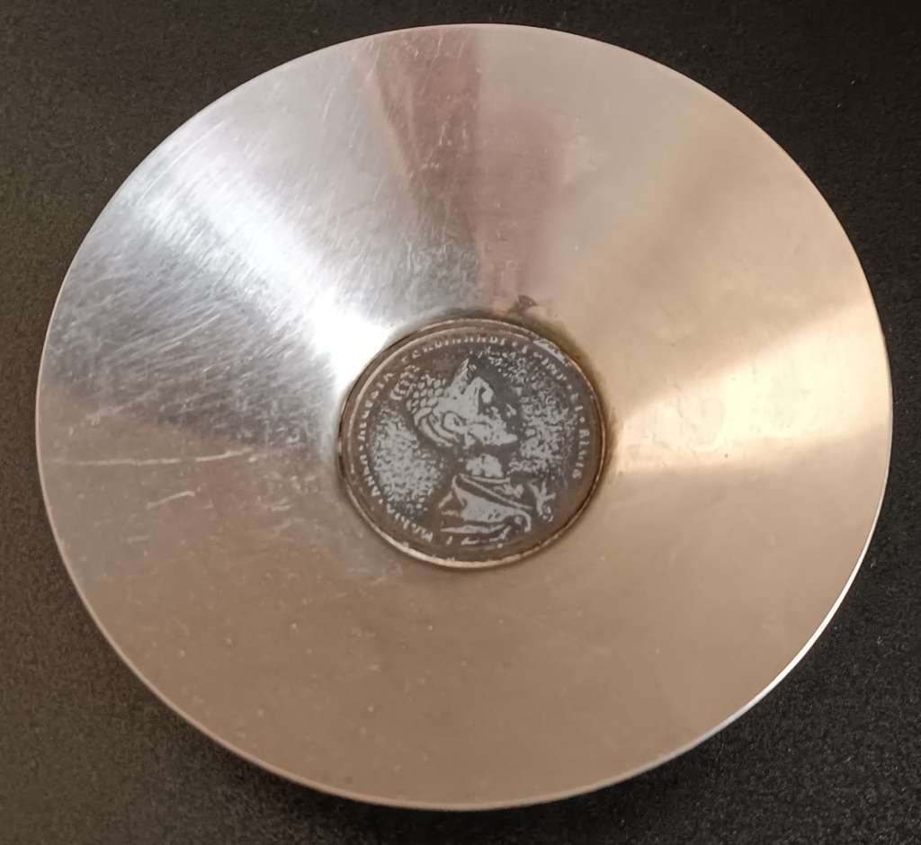 Stainless Steel Bowl with Embdedded Coronation of Maria Anna Medal Reproduction Medal
