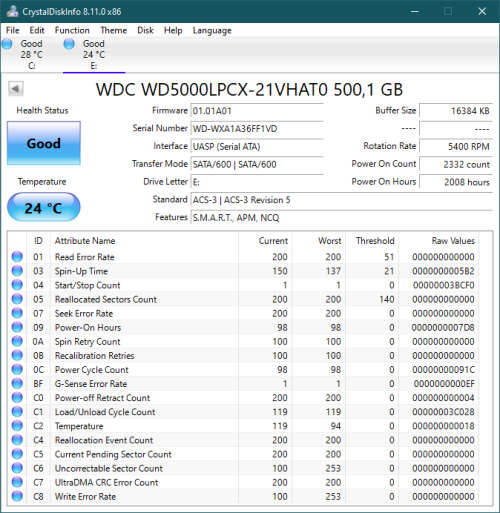 WD Blue 500GB Internal 2.5` SATA Hard Disk Drive