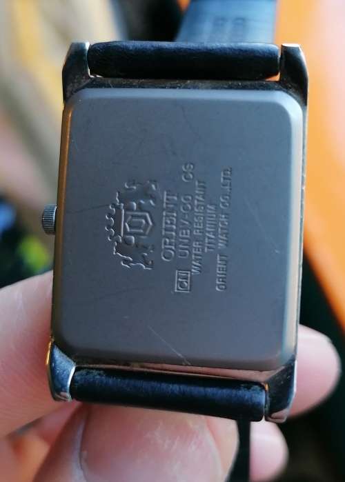 Tank shaped Orient quartz watch, titanium