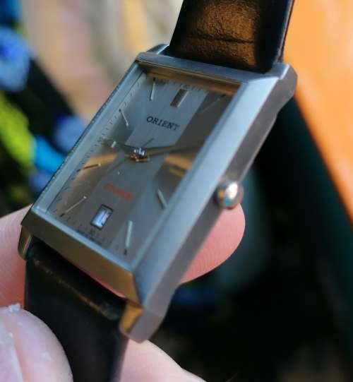 Tank shaped Orient quartz watch, titanium