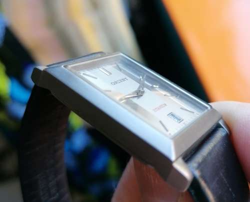 Tank shaped Orient quartz watch, titanium