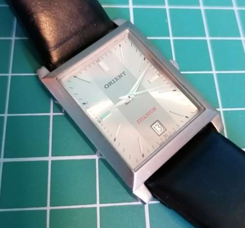 Tank shaped Orient quartz watch, titanium