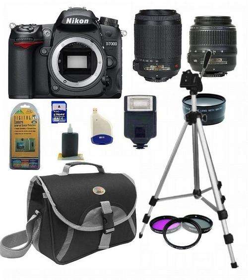 Genuine Nikon D7000 18-55 VR & 55-200 VR Lenses Filters 0.45W/A 4GB Mega Kit