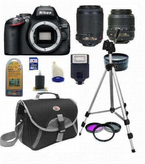Genuine Nikon D5100 18-55 VR & 55-200 VR Lenses Filters 0.45W/A 4GB Mega Kit