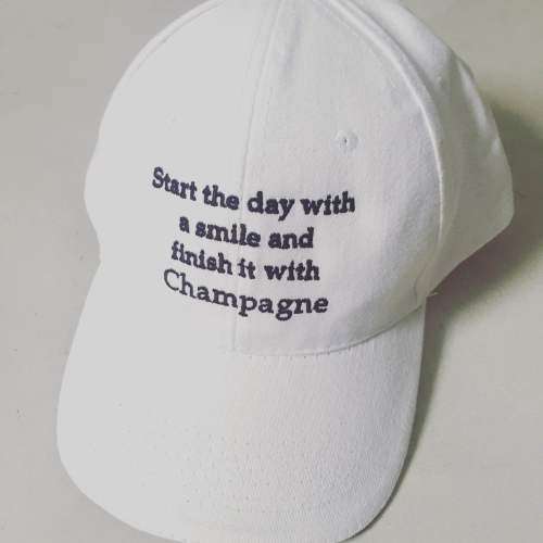 Champagne Quote Embroidered White Baseball Cap FREE WORLDWIDE SHIPPING