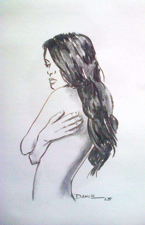 "I know I am beautiful", charcoal drawing by Danie Cronje, unframed