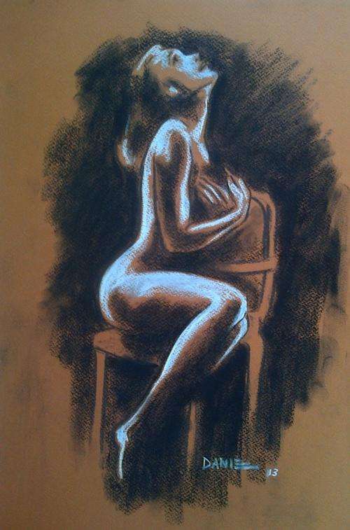 Beauty in the dark III, pastel & charcoal drawing by Danie Cronje, unframed