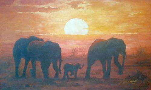 Elephant family, oil painting by Danie Cronje, unframed