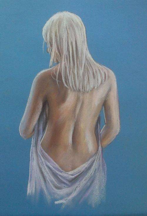 Blond with sheet, pastel artwork by Danie Cronje, unframed
