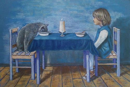 Dinner, original pastel artwork by Danie Cronje, unframed