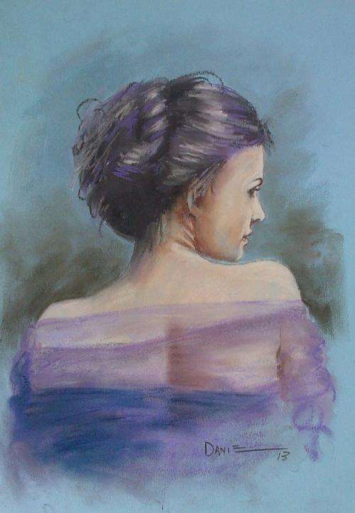 Lady in Purple, pastel artwork by Danie Cronje, unframed