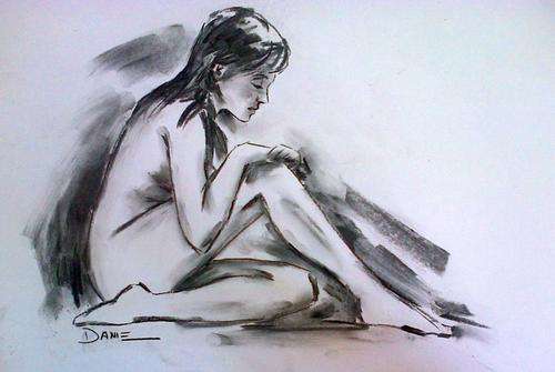 Charcoal Nude, pastel artwork by Danie Cronje, unframed