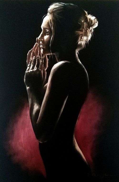 Prayer, oil painting by Danie Cronje, blocked canvas, ready to hang