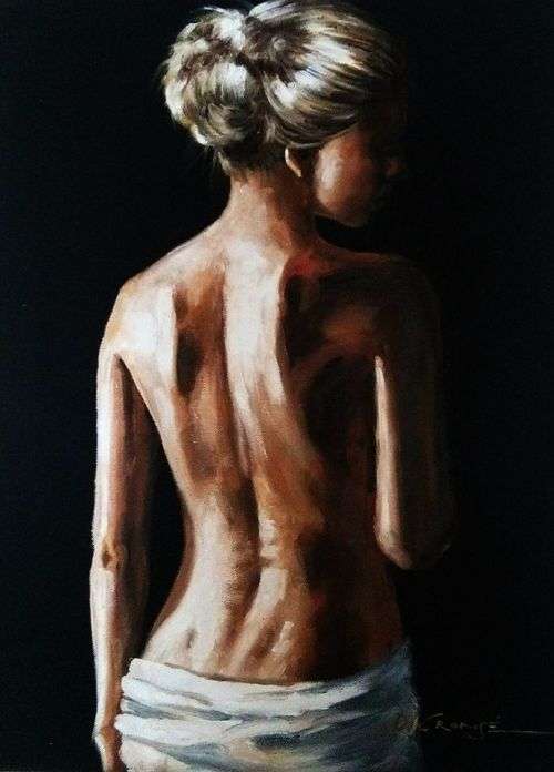 Nude 32, oil painting by Danie Cronje, blocked canvas, ready to hang