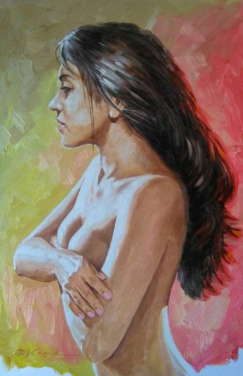 Innocent Nude, oil painting by Danie Cronje, blocked canvas, ready to hang