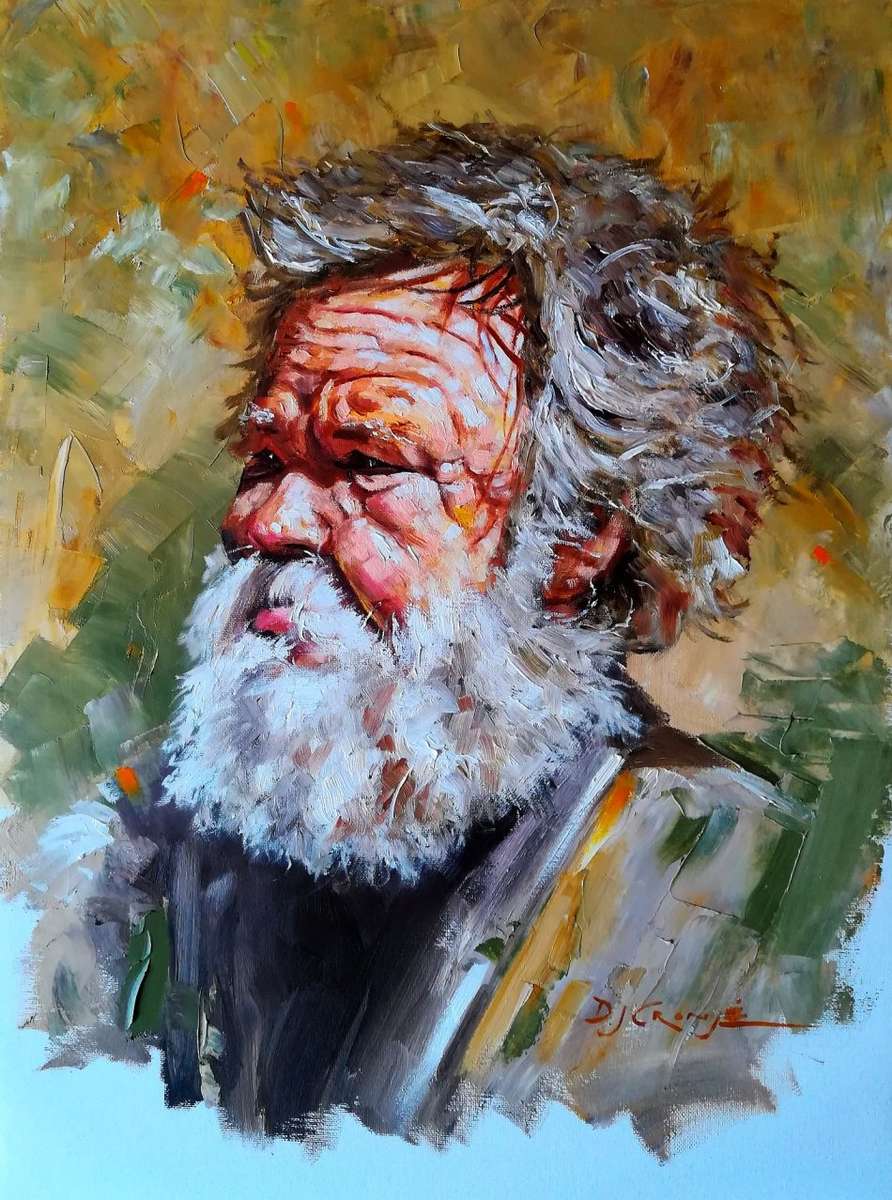 Hobo, oil painting by Danie Cronje, canvas sheet, unframed