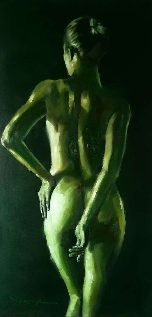 Green Nude, oil painting by Danie Cronje, stretched canvas, ready to hang