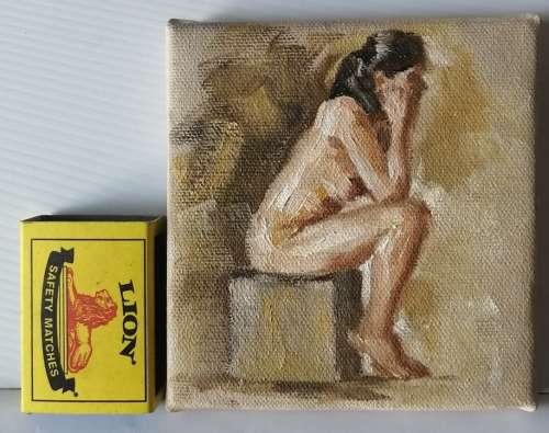 Mini nude 4, oil painting by Danie Cronje, stretched canvas