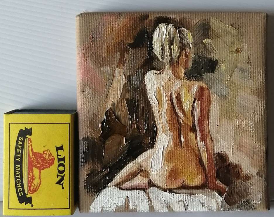Mini nude, oil painting by Danie Cronje, stretched canvas