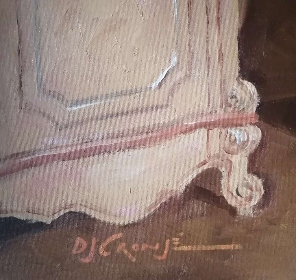 Nude in bedroom, oil painting by Danie Cronje on canvas panel, unframed