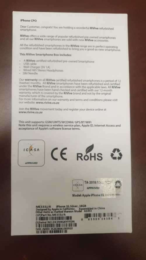 Apple iPhone 5S 16GB Fully Refurbished AAA Grade Boxed & All Accessories