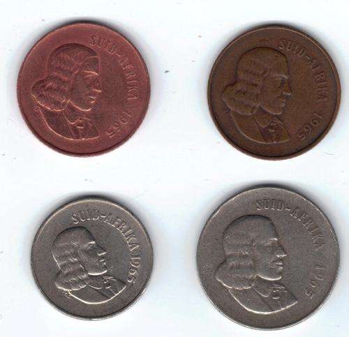 <R1 NO RESERVE> 1965 Afrikaans, 2x 2 Cent, 10 Cent and 20 Cent. Bid is for All.