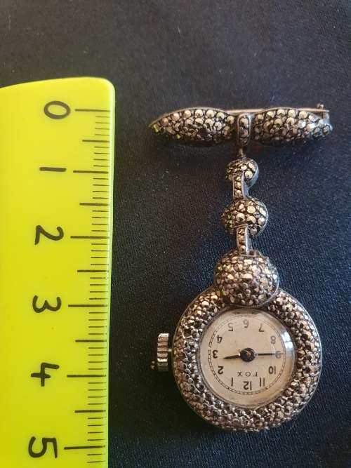 Marcasite and silver nurses pin watch