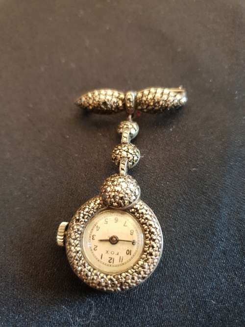 Marcasite and silver nurses pin watch