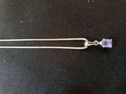 9ct white gold delicate necklace with Tanzanite and genuine diamond pendant