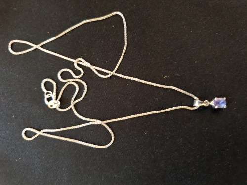 9ct white gold delicate necklace with Tanzanite and genuine diamond pendant