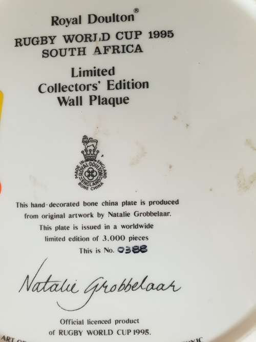 Limited edition Royal Doulton 1995 Rugby world cup plate in box