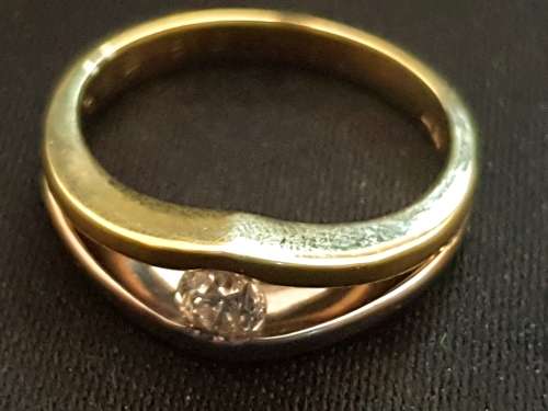 Genuine 18ct gold 2 tone Tube Dress Ring with real 1/4 carat Diamond