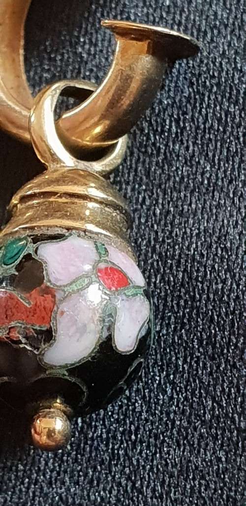 Vintage Art Deco Venetian hand painted glass bead earing set in 9ct gold