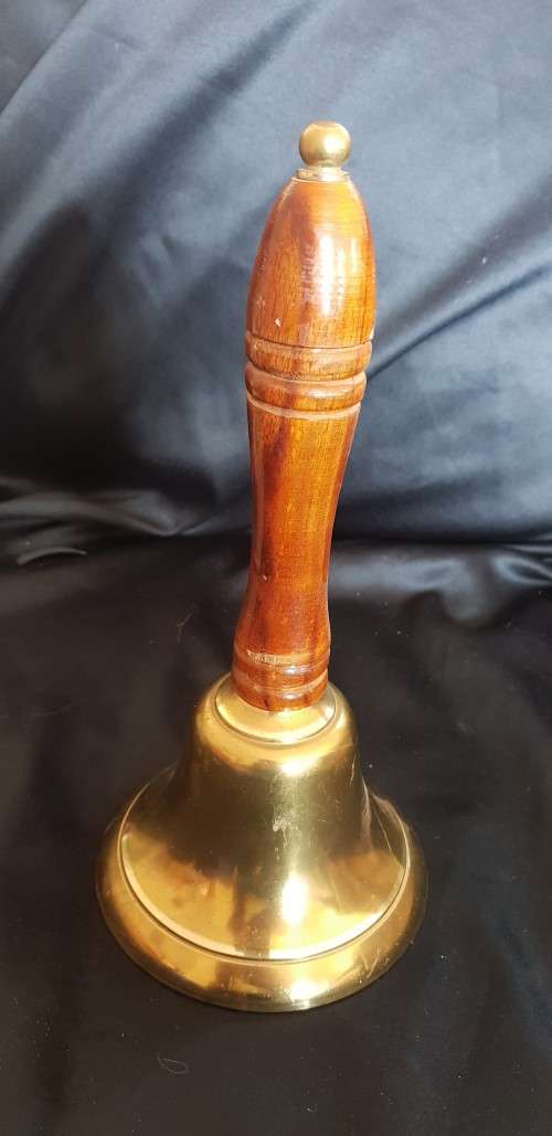 Large Brass School bell with wooden handle