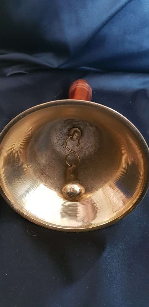 Large Brass School bell with wooden handle