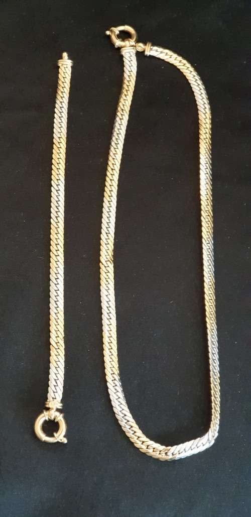 9ct Genuine Yellow & White gold Necklace & Bracelet SET (2 tone)