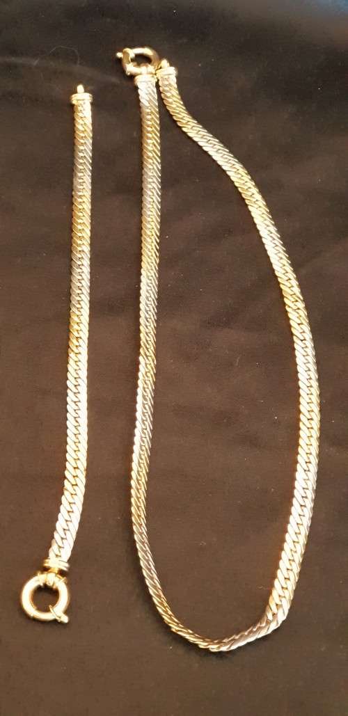 9ct Genuine Yellow & White gold Necklace & Bracelet SET (2 tone)