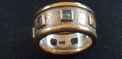 Genuine 9ct gold with 7x different coloured stone ring
