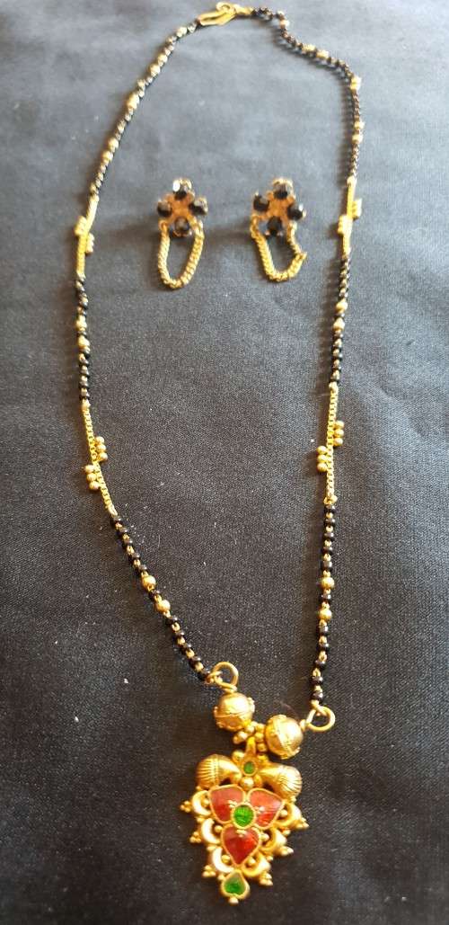 Mangalsutra black bead and 22ct genuine gold necklace and matching Earring set