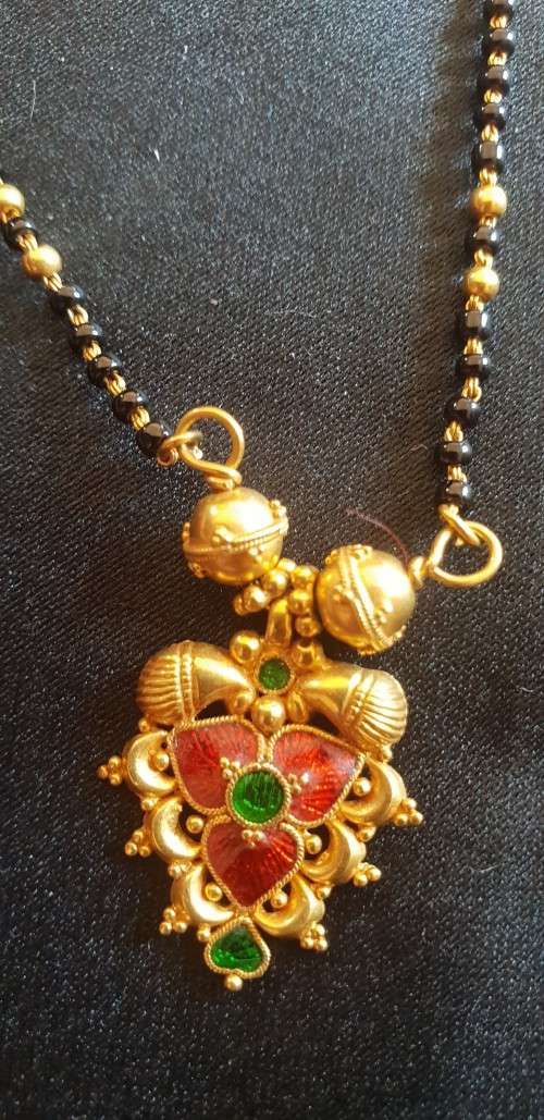 Mangalsutra black bead and 22ct genuine gold necklace and matching Earring set