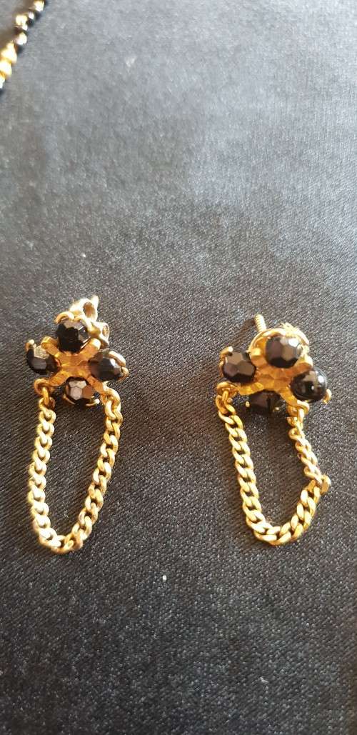 Mangalsutra black bead and 22ct genuine gold necklace and matching Earring set