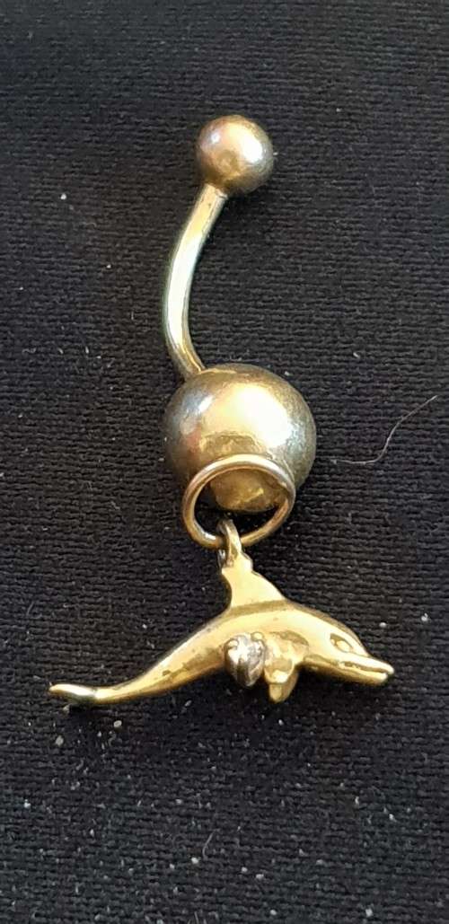 Real 9ct gold jumping dolphin belly ring