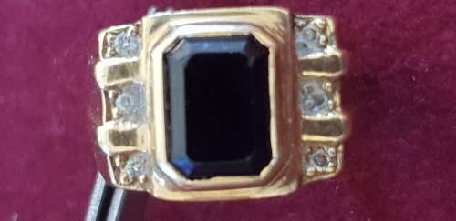 18CT GENUINE YELLOW GOLD AND SAPPHIRE AND GENUINE DIAMOND GENTS RING