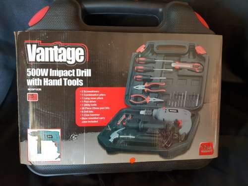 Vantage 500W drill in toolbox with tools