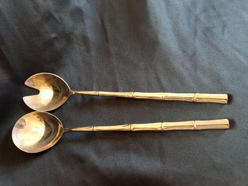 Extra long salad serving spoon set with bamboo pattern on handle-29.5mm length