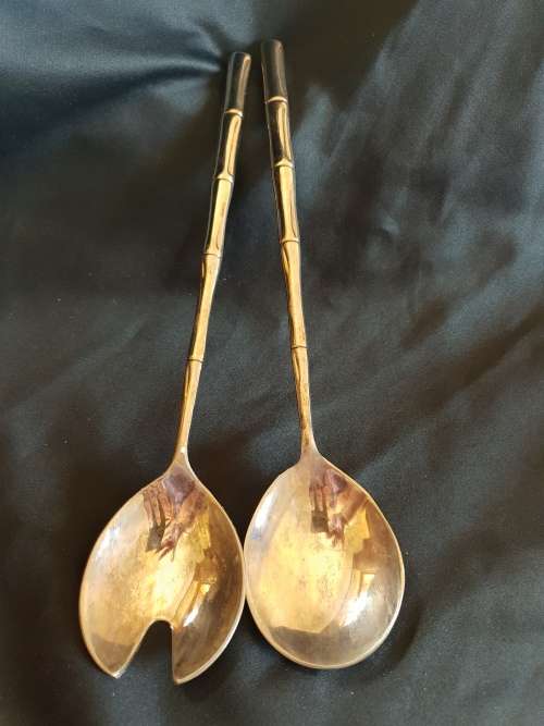 Extra long salad serving spoon set with bamboo pattern on handle-29.5mm length