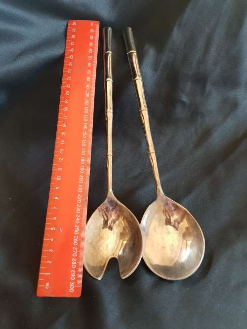 Extra long salad serving spoon set with bamboo pattern on handle-29.5mm length