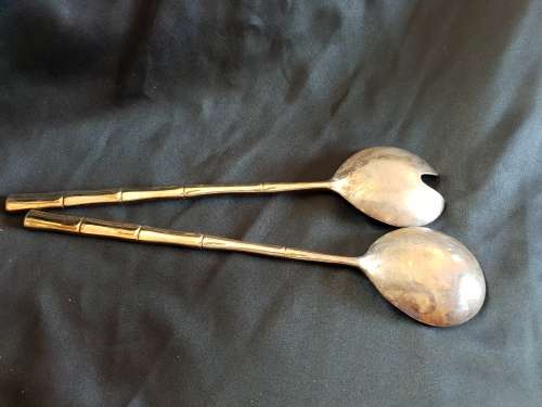 Extra long salad serving spoon set with bamboo pattern on handle-29.5mm length